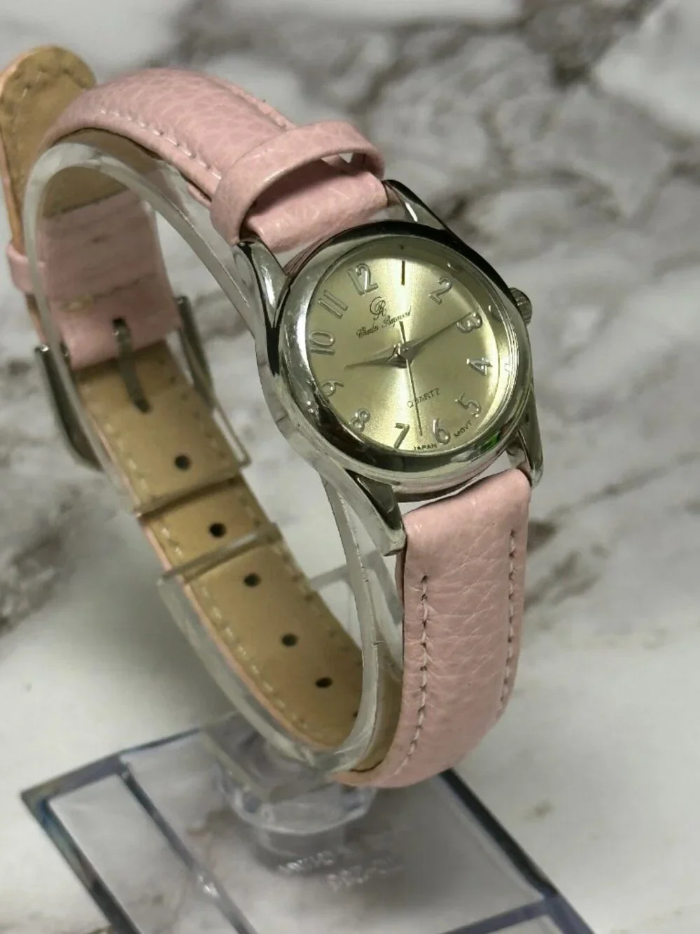 3/$30 Charles Raymond Watch Women Silver Tone 23MM Dial Pink Leather Band